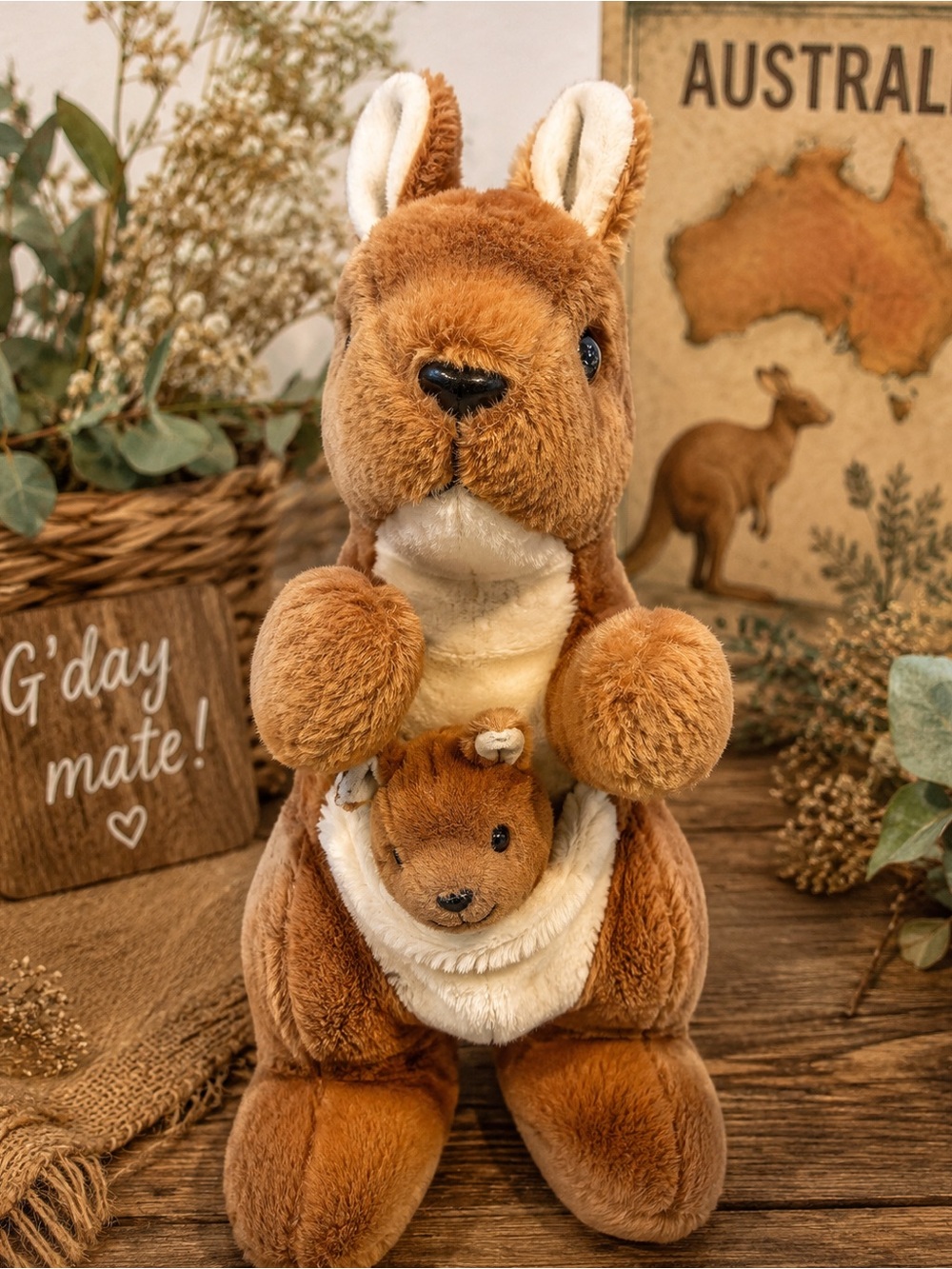 TY Pouch Kangaroo Plush w/ Baby Joey Beanie Buddy 2000 Vintage Stuffed Animal